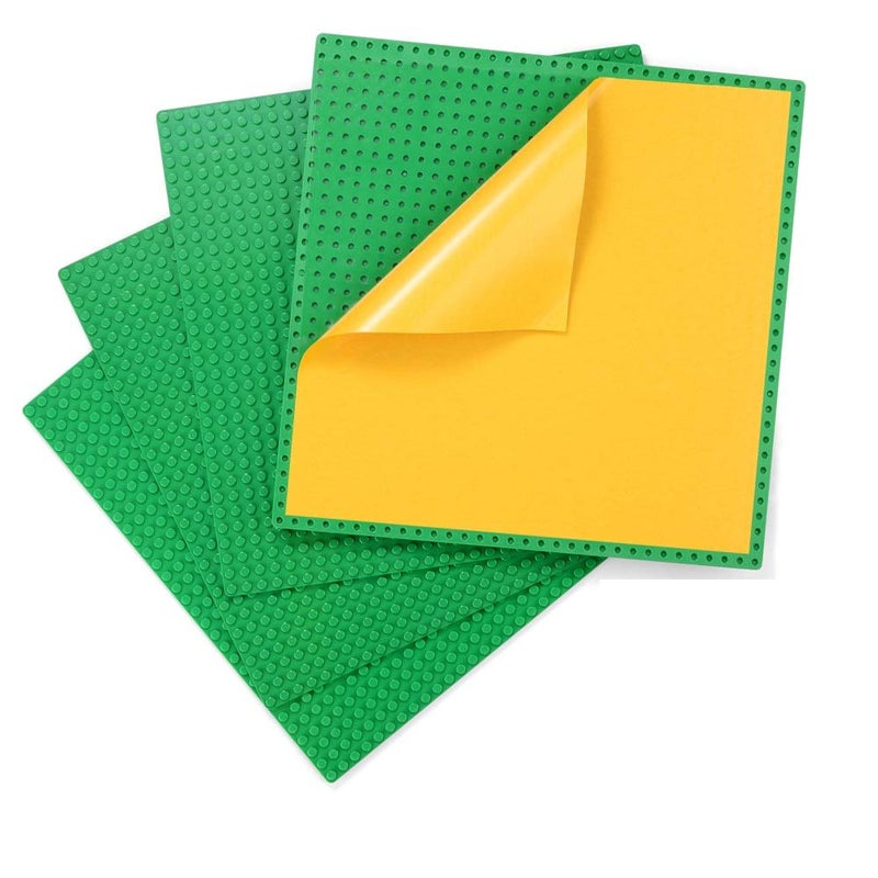 MIMAX Peel-and-Stick Baseplates, Self Adhesive Building Brick Plates, Compatible with All Major Brands - 4 Pack (10" x 10") (Green) - Image 1